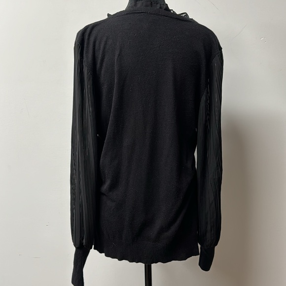 Siani Milano Women's Black Sweater Lace V-neck Cuffed Long Pleated Sheer Sleeves - Picture 7 of 10